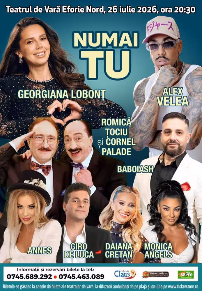 Spectacolul de muzica si comedie Numai Tu la Eforie Nord pe 26 iulie 2026