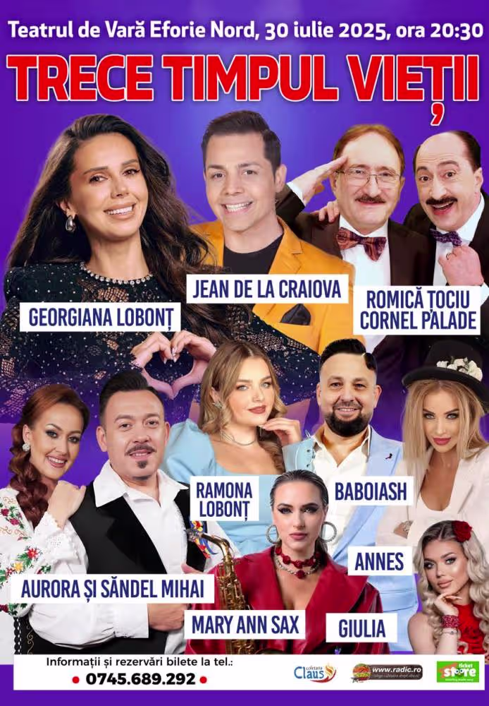 Spectacolul de muzica si comedie "Trece timpul vietii" la Eforie Nord pe 30 iulie 2026